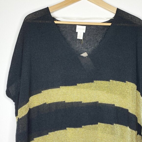 NWT Chicos Jazzy Jessica Pullover Sweater Gold Black Stripe XL Size 3 Lightning - Picture 2 of 12